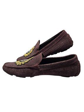 Donald J Pliner Mens Burgundy Embroidered Driving Loafers With Rhinestones Size